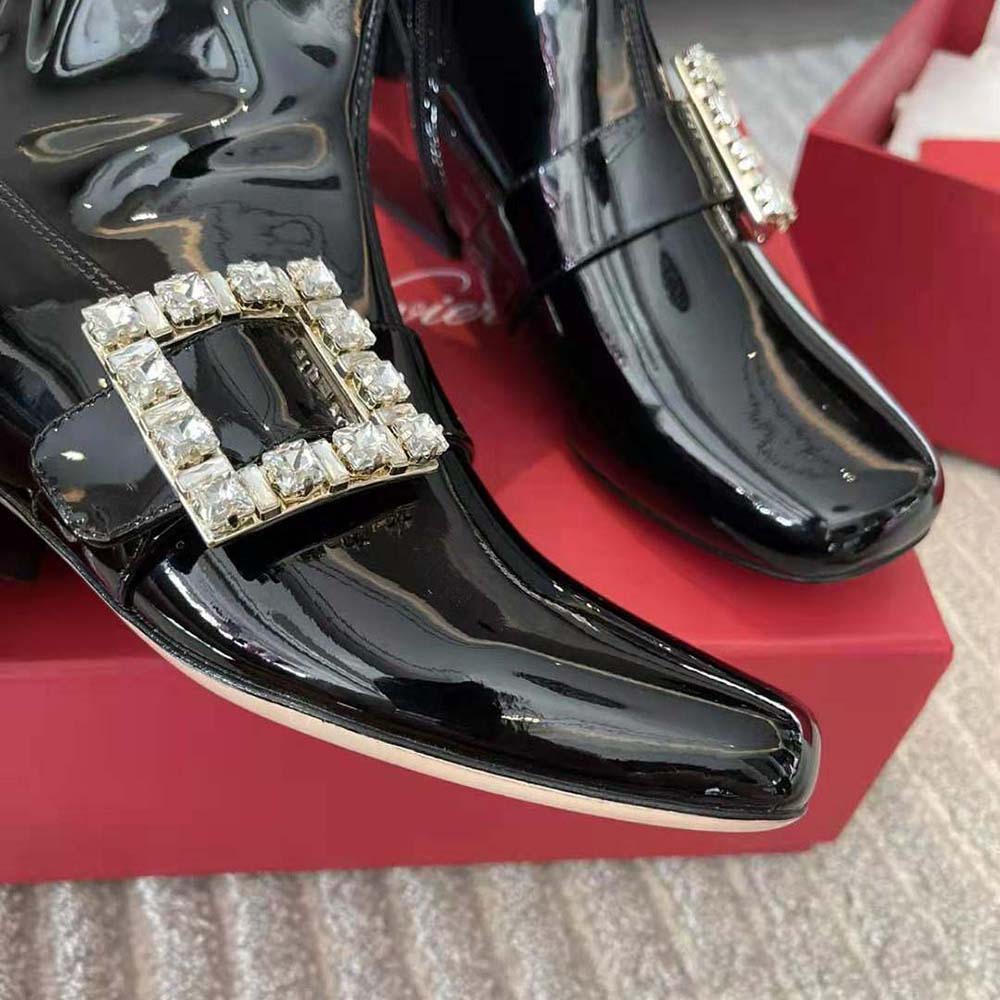 Roger Vivier Women Très Vivier Babies Strass Buckle Strech Boots in Patent Leather-Black - image 7