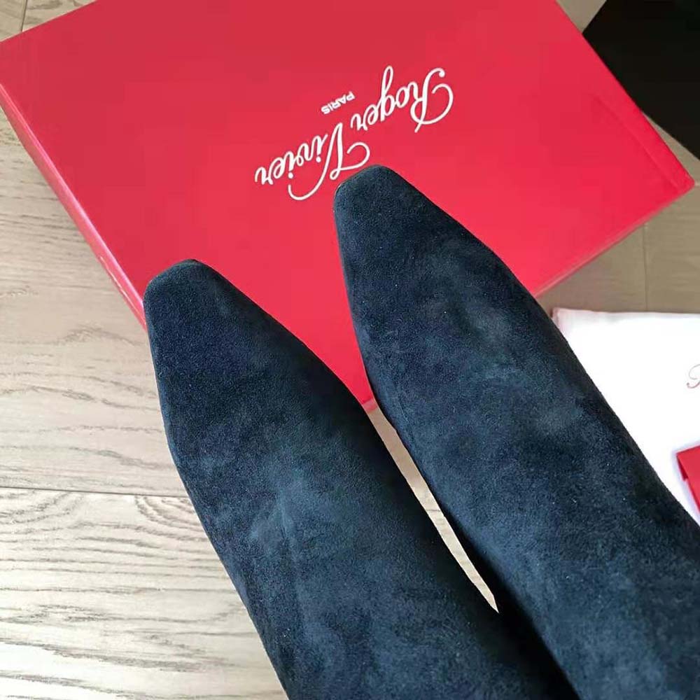 Roger Vivier Women Viv’ Choc Metal Buckle Booties in Suede-Black - image 7