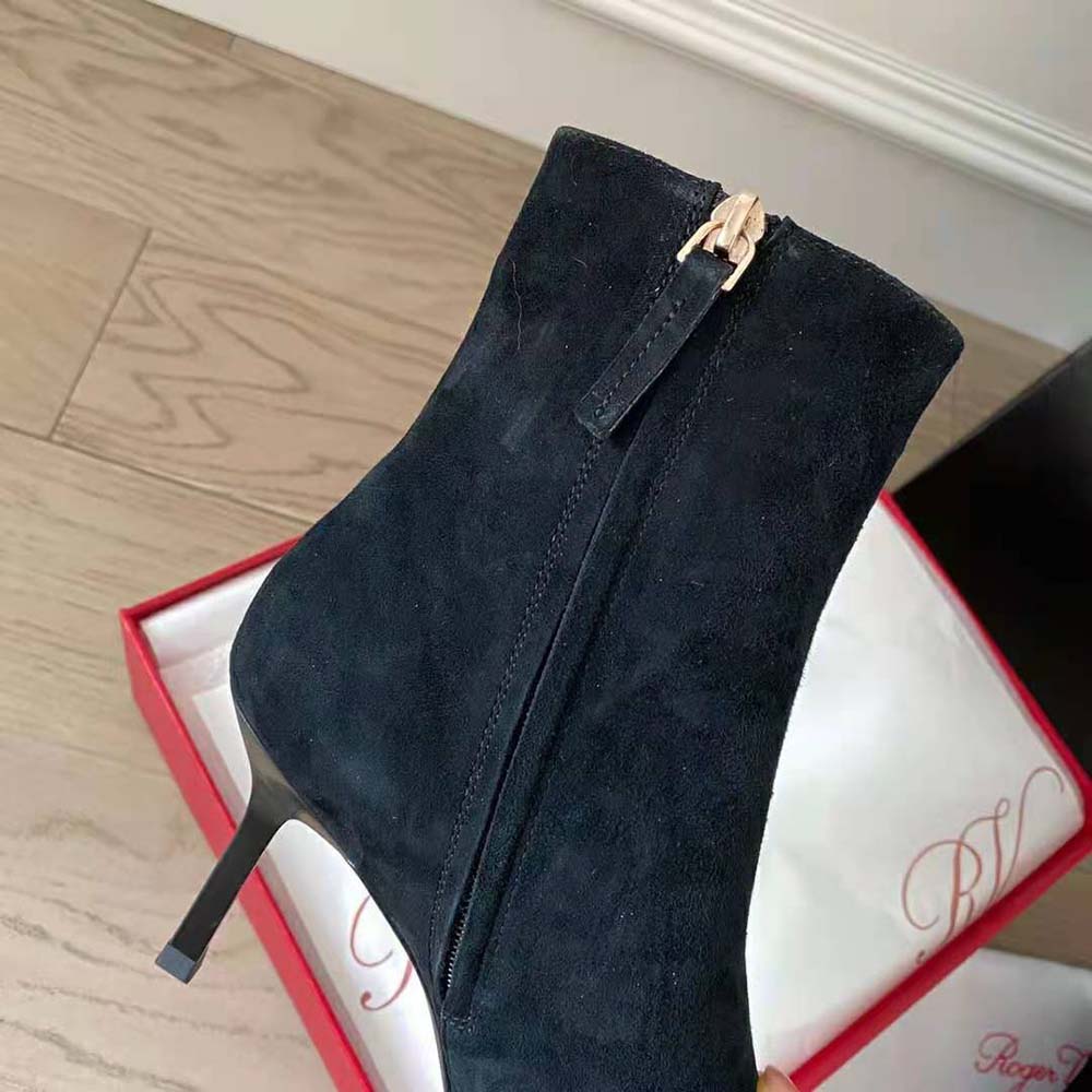 Roger Vivier Women Viv’ Choc Metal Buckle Booties in Suede-Black - image 9