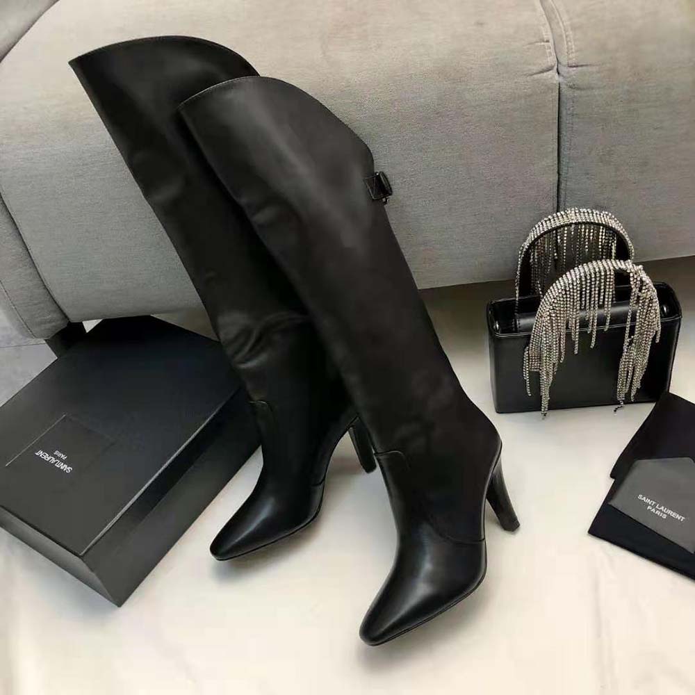 Back view showing zip closure on Saint Laurent YSL Harper Boots