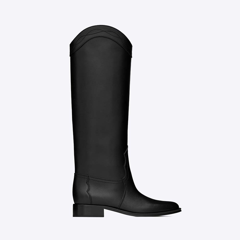 Front angle of Saint Laurent YSL Women Kate Boots in Smooth Leather-Black