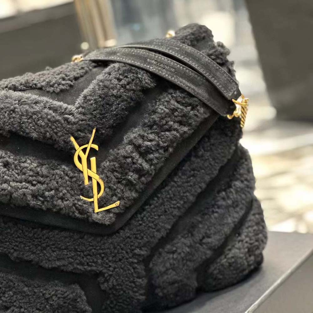 Saint Laurent YSL Women Loulou Medium Chain Bag in Quilted “Y” Shearling and Suede Patchwork - image 8
