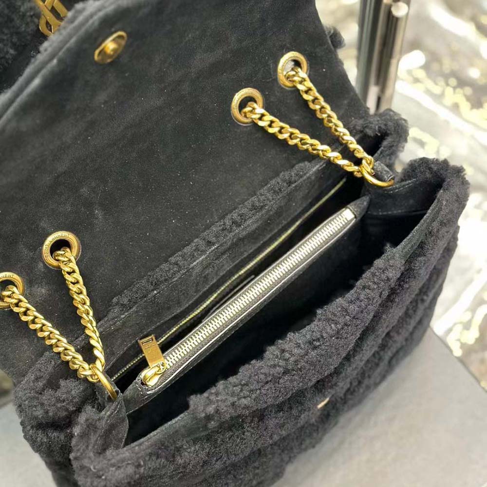 Saint Laurent YSL Women Loulou Medium Chain Bag in Quilted “Y” Shearling and Suede Patchwork - image 9