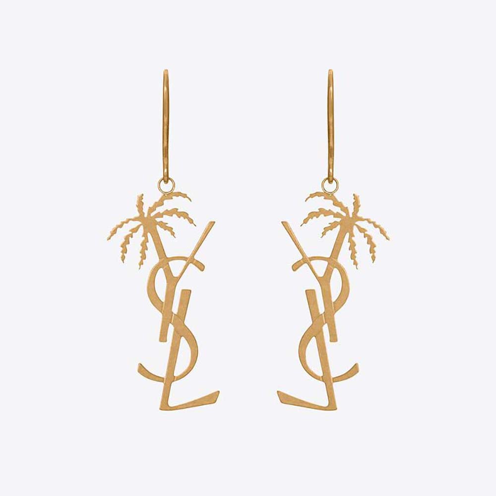 Front view of Saint Laurent YSL Women Monogram Palm Earrings in Metal-Gold