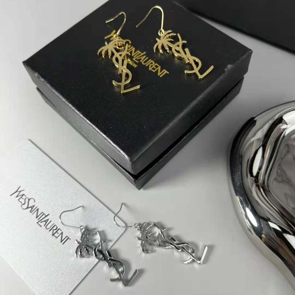 Saint Laurent YSL Women Monogram Palm Earrings in Metal-Gold - image 6