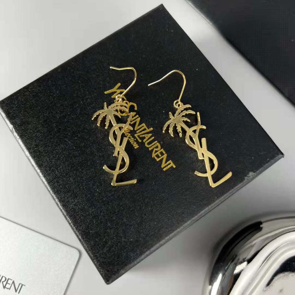 Saint Laurent YSL Women Monogram Palm Earrings in Metal-Gold - image 4