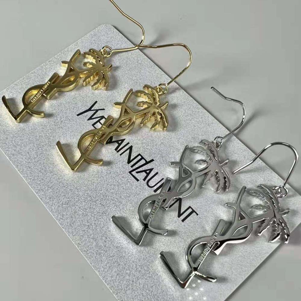 Saint Laurent YSL Women Monogram Palm Earrings in Metal-Gold - image 7