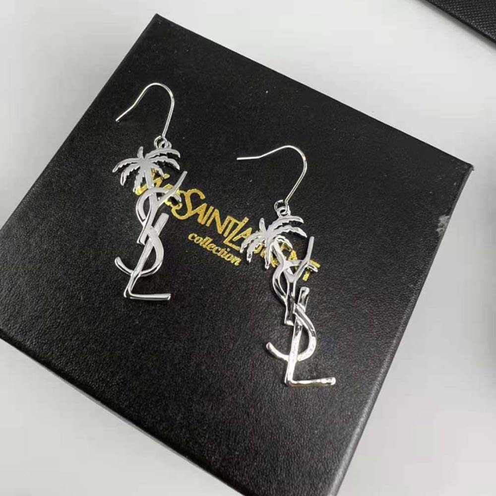 Side angle showing push-back closure on Saint Laurent YSL Palm Earrings