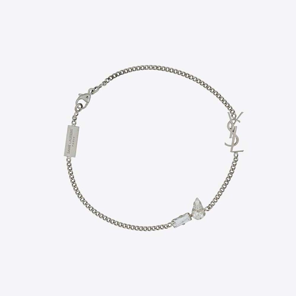 Close-up of Saint Laurent YSL Women Opyum Charm Bracelet silver rhinestones