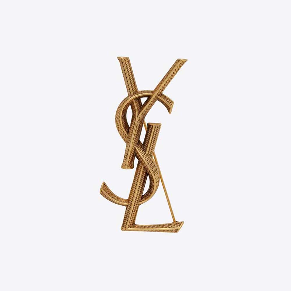 Close-up of Saint Laurent YSL Women Opyum Ysl Snake Brooch in Metal showing gold snake detail