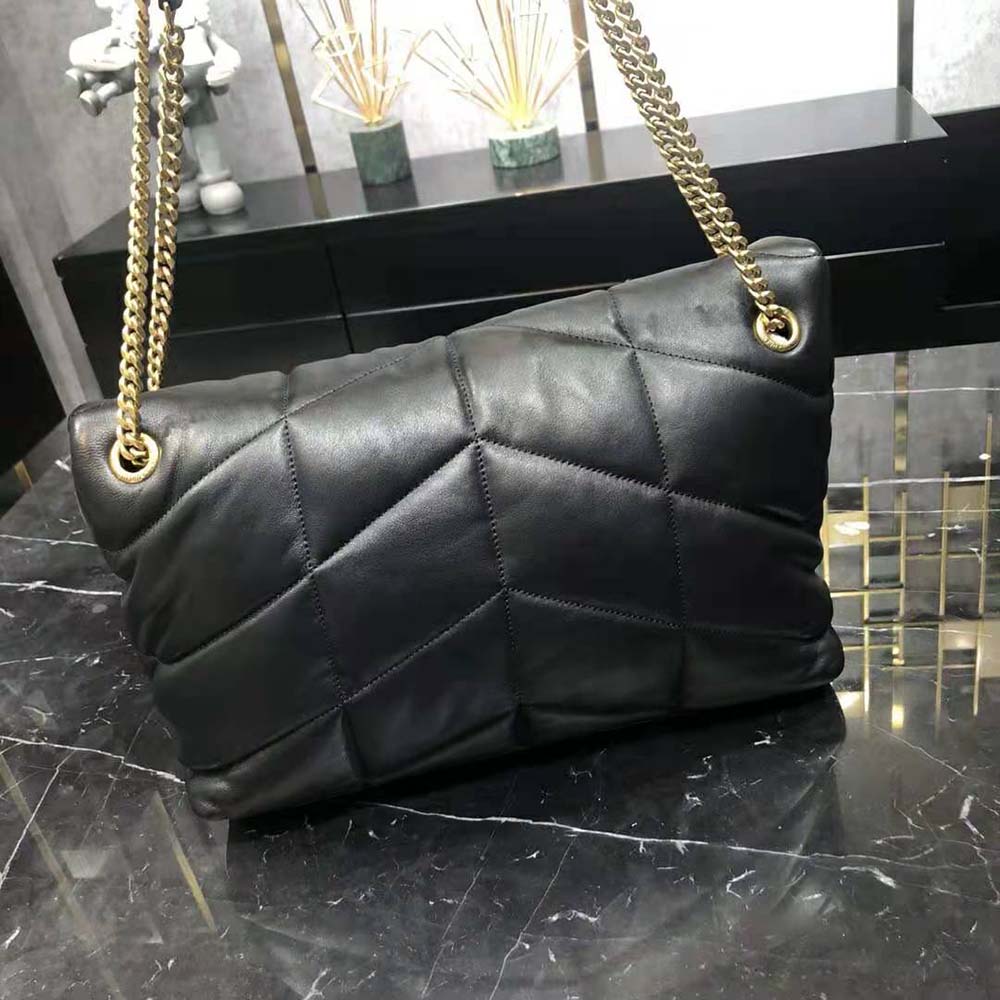 Side angle showing structured silhouette of Saint Laurent YSL Medium Chain Bag