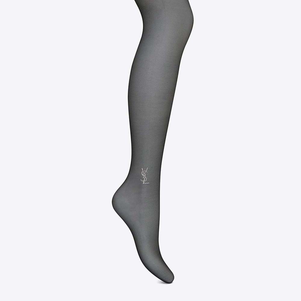 Front view of Saint Laurent YSL Women Sheer Black YSL Tights full length
