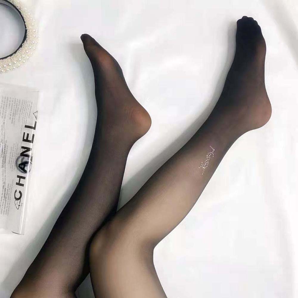 Saint Laurent YSL Women Sheer Black YSL Tights - image 5