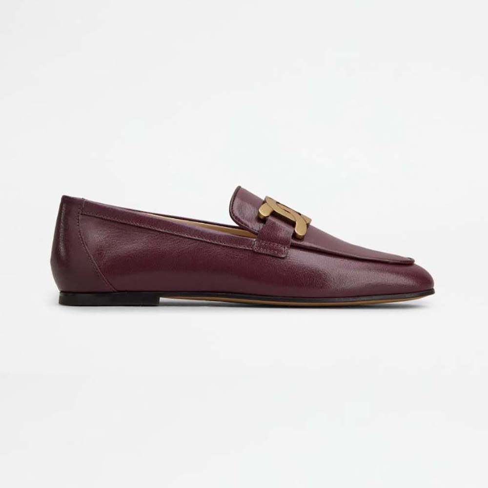 Side profile of TODS Women Kate Loafers in maroon leather