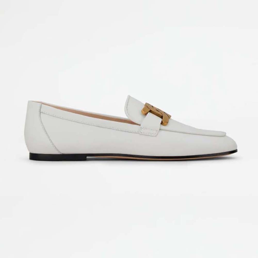 Side profile of TOD'S Women Kate Loafers in Leather with A Metal Branded-White