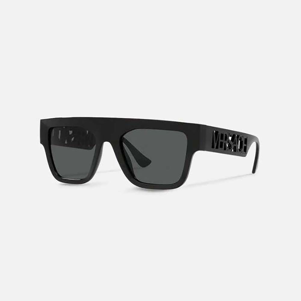 Close-up of gold-tone D&G logo on temple of Versace Women 90s Vintage Logo Sunglasses-Black