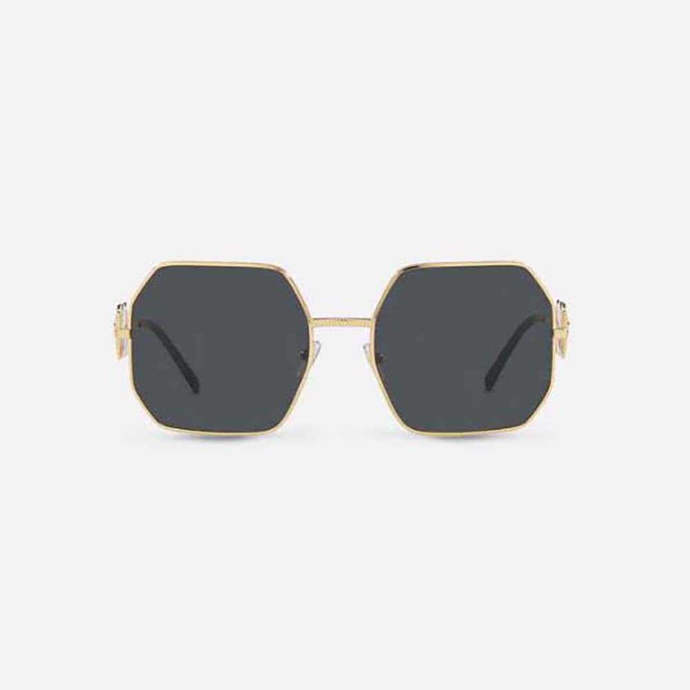 Front view of Versace Women Medusa Biggie Sunglasses-Black with gold Medusa detail