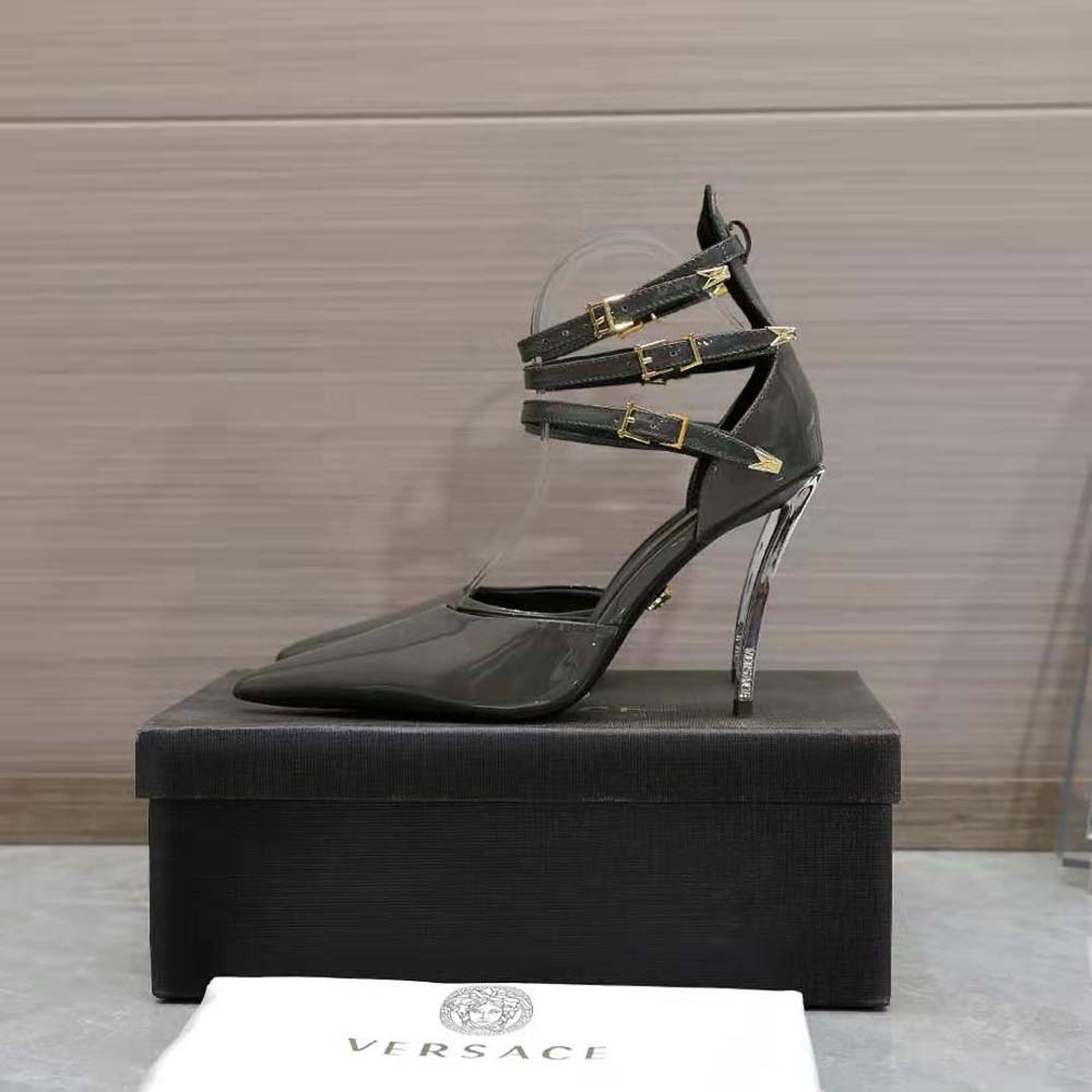 Versace Women Pin-Point Pumps in Calf Leather-Gray - image 6
