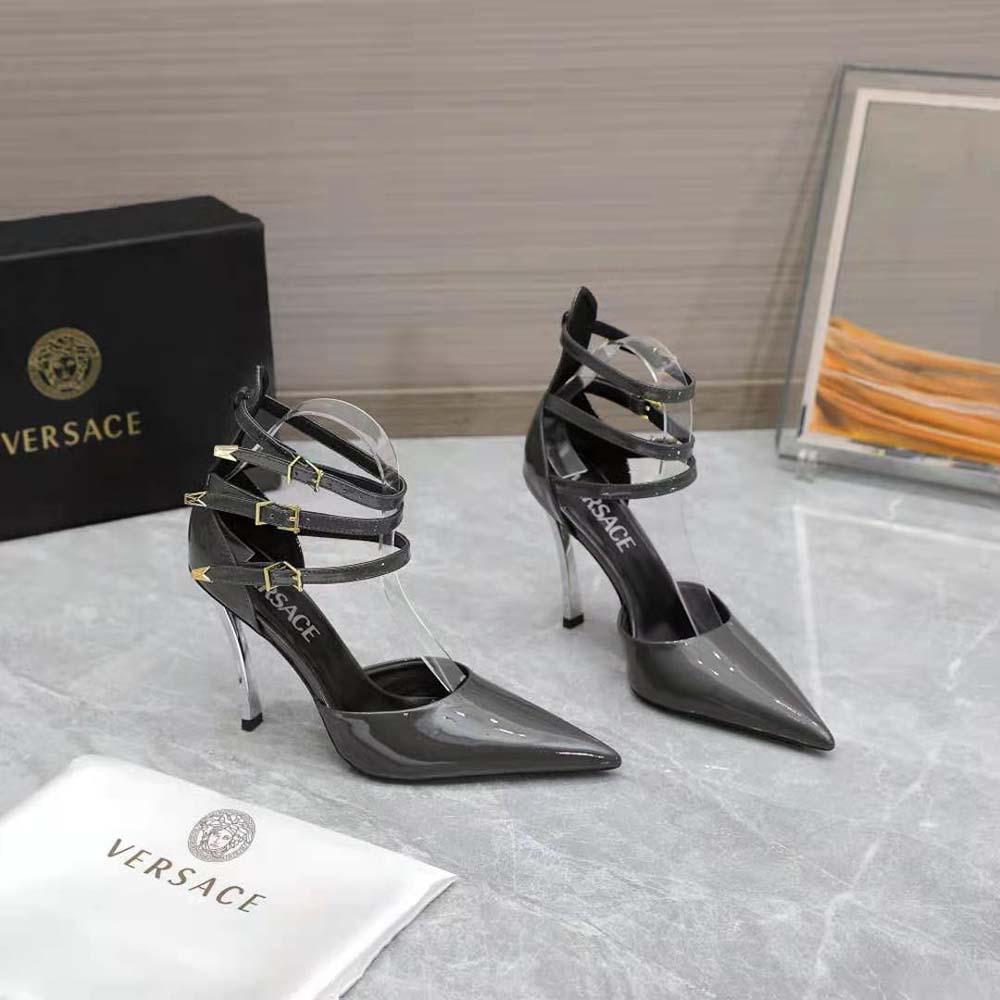 Versace Women Pin-Point Pumps in Calf Leather-Gray - image 4