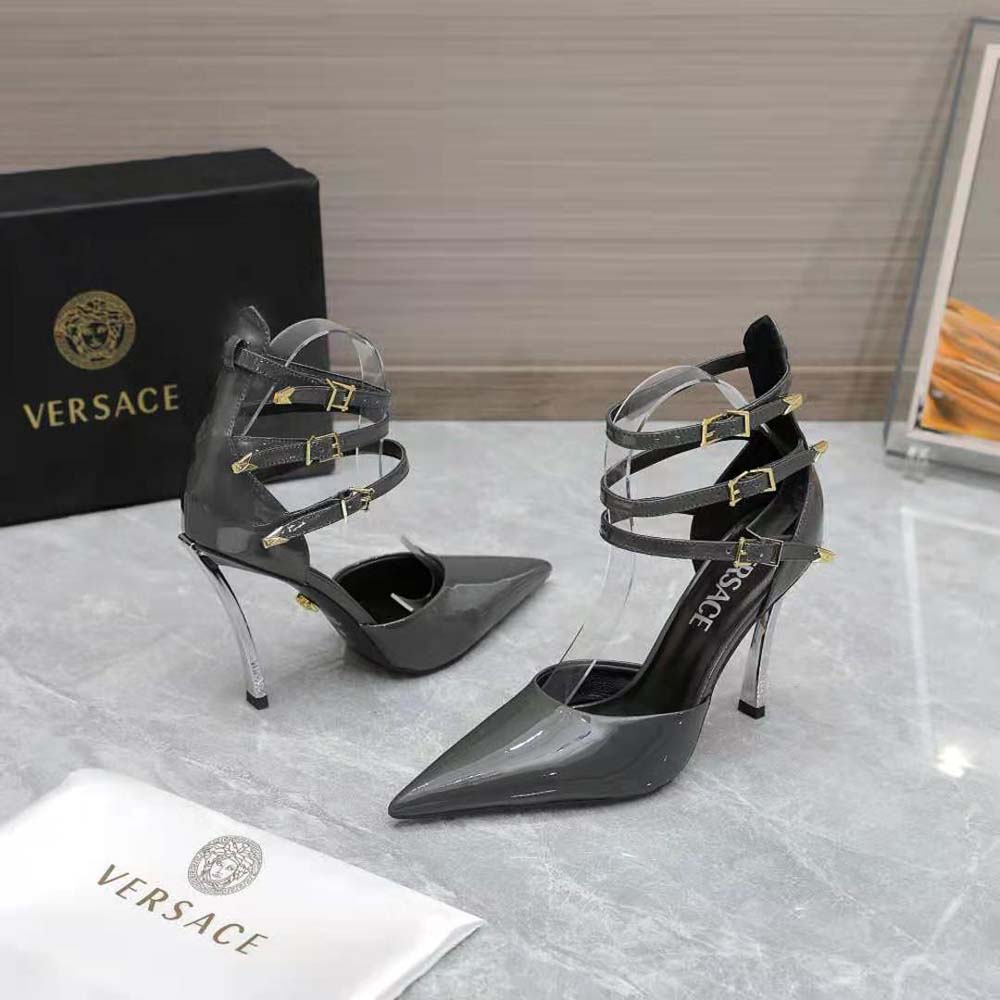 Versace Women Pin-Point Pumps in Calf Leather-Gray - image 5