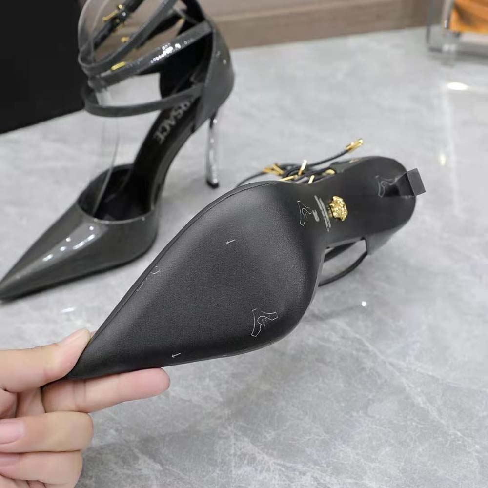 Versace Women Pin-Point Pumps in Calf Leather-Gray - image 10