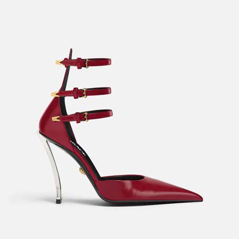 Side profile of Versace Women Pin-Point Pumps in Calf Leather-Maroon