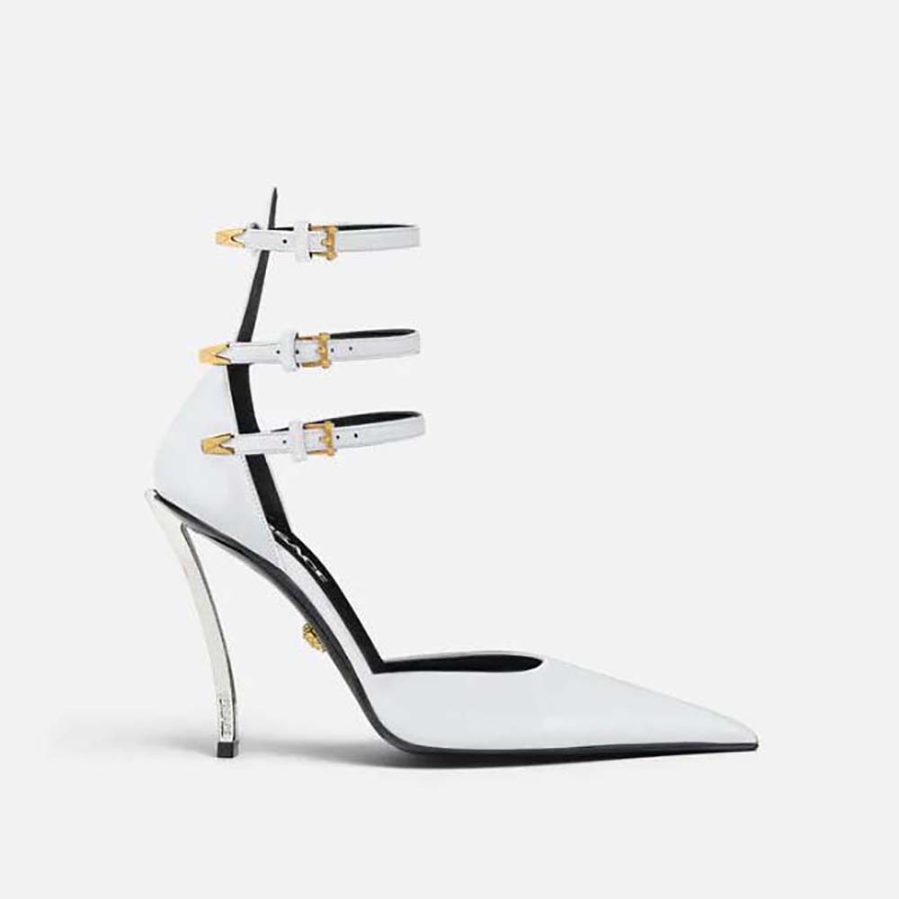 Front angle of Versace Women Pin-Point Pumps in Calf Leather-White