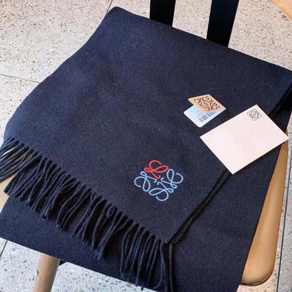 Loewe Women Anagram Scarf in Cashmere-Navy Blue - image 4