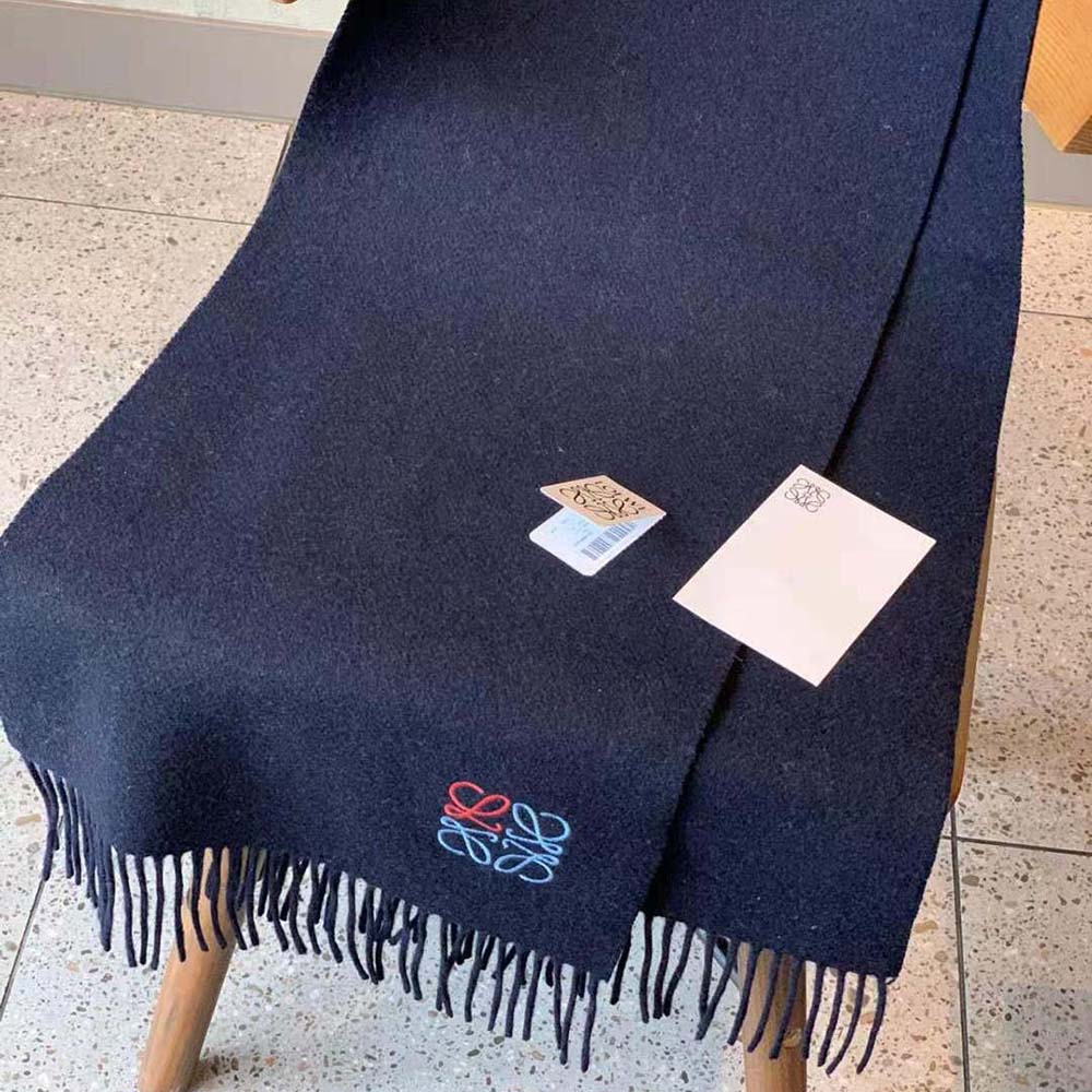 Loewe Women Anagram Scarf in Cashmere-Navy Blue - image 6