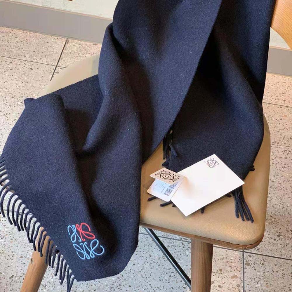 Loewe Women Anagram Scarf in Cashmere-Navy Blue - image 5