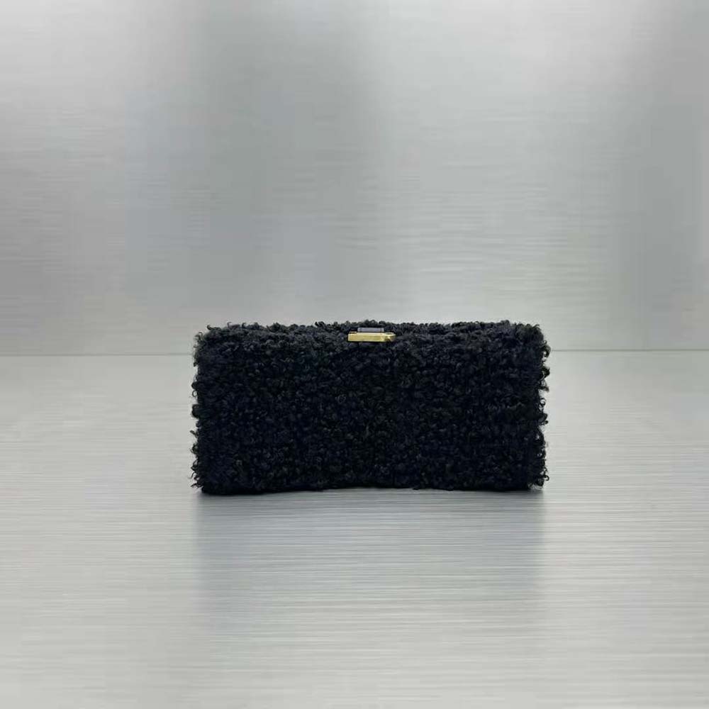 Balenciaga Women Furry Hourglass Small Handbag with Strap in Black - image 4