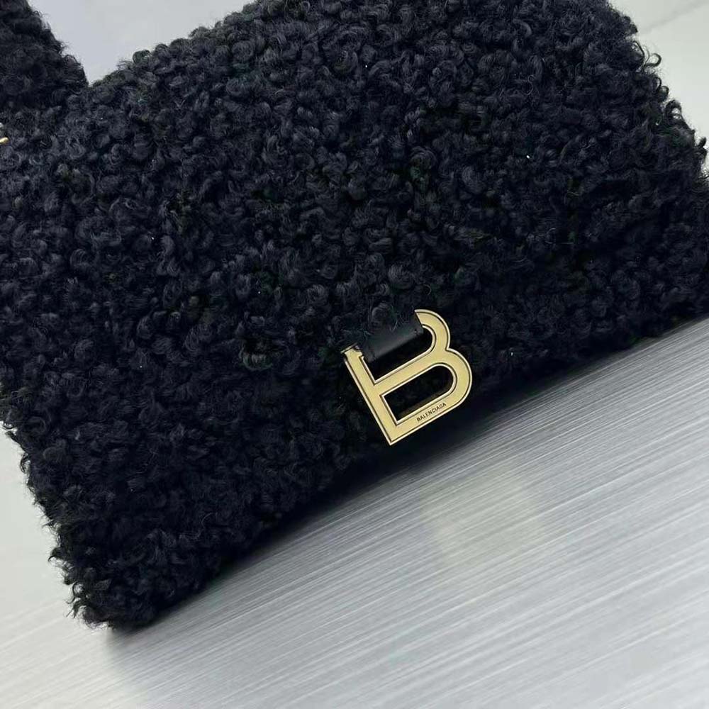 Balenciaga Women Furry Hourglass Small Handbag with Strap in Black - image 5