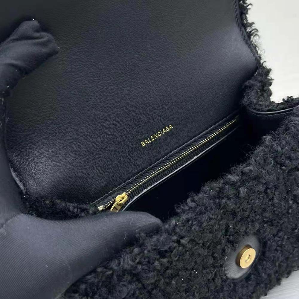Balenciaga Women Furry Hourglass Small Handbag with Strap in Black - image 7