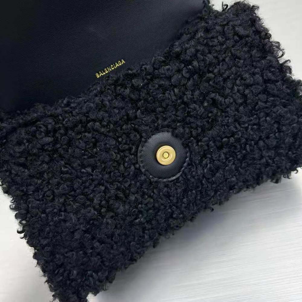 Balenciaga Women Furry Hourglass Small Handbag with Strap in Black - image 6