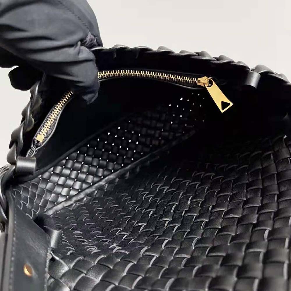 Bottega Veneta Women Cobble Shoulder Bag Small Padded Intreccio Leather-Black - image 9