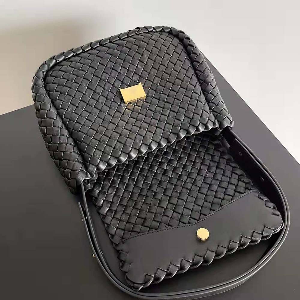 Bottega Veneta Women Cobble Shoulder Bag Small Padded Intreccio Leather-Black - image 5