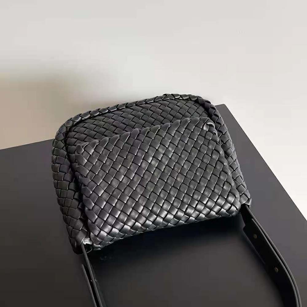 Bottega Veneta Women Cobble Shoulder Bag Small Padded Intreccio Leather-Black - image 4