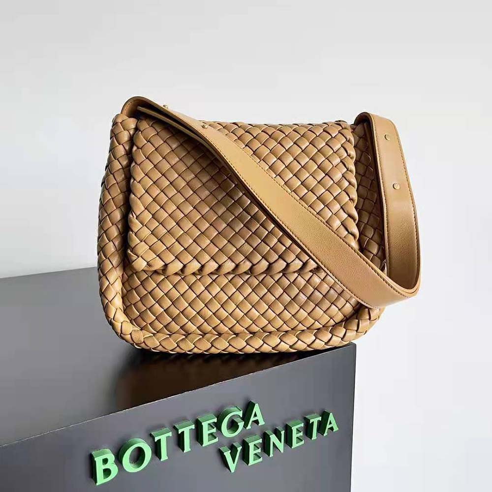 Close-up of padded intreccio leather detail on Bottega Veneta Cobble Shoulder Bag