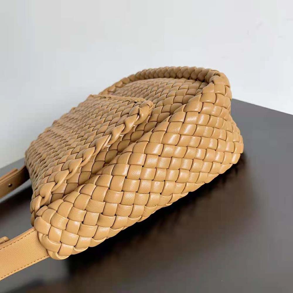 Bottega Veneta Women Cobble Shoulder Bag Small Padded Intreccio Leather-Brown - image 6