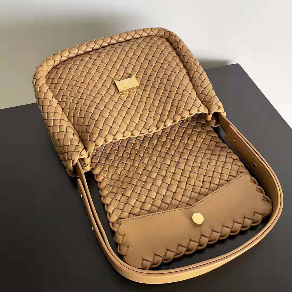 Bottega Veneta Women Cobble Shoulder Bag Small Padded Intreccio Leather-Brown - image 4