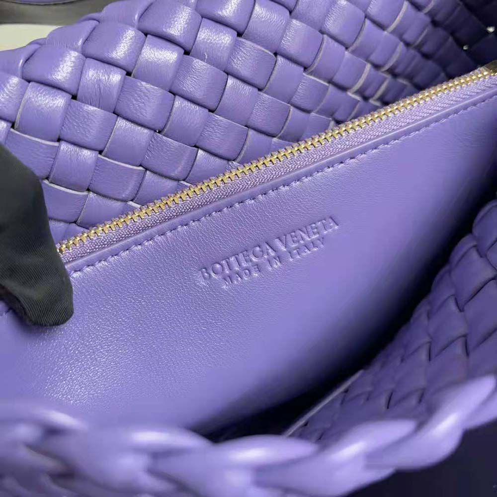 Bottega Veneta Women Cobble Shoulder Bag Small Padded Intreccio Leather-Purple - image 9