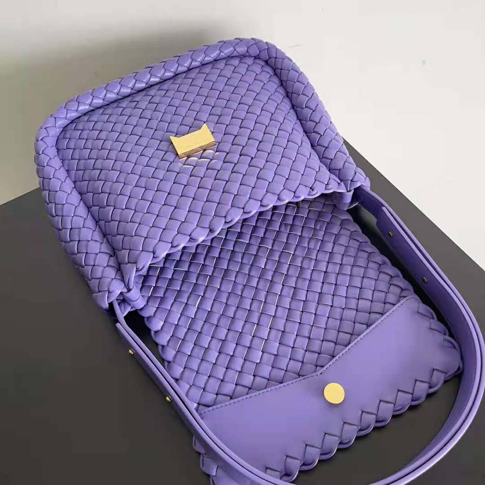 Bottega Veneta Women Cobble Shoulder Bag Small Padded Intreccio Leather-Purple - image 5