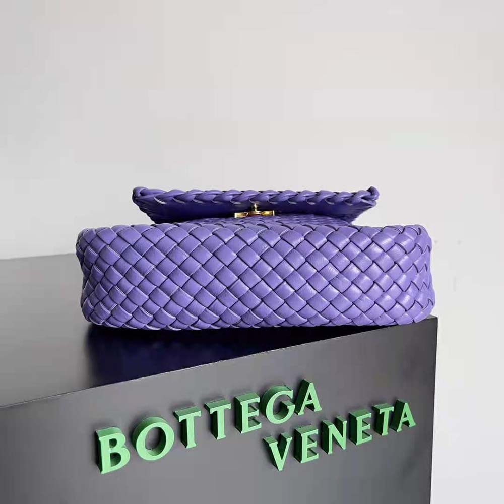 Bottega Veneta Women Cobble Shoulder Bag Small Padded Intreccio Leather-Purple - image 6