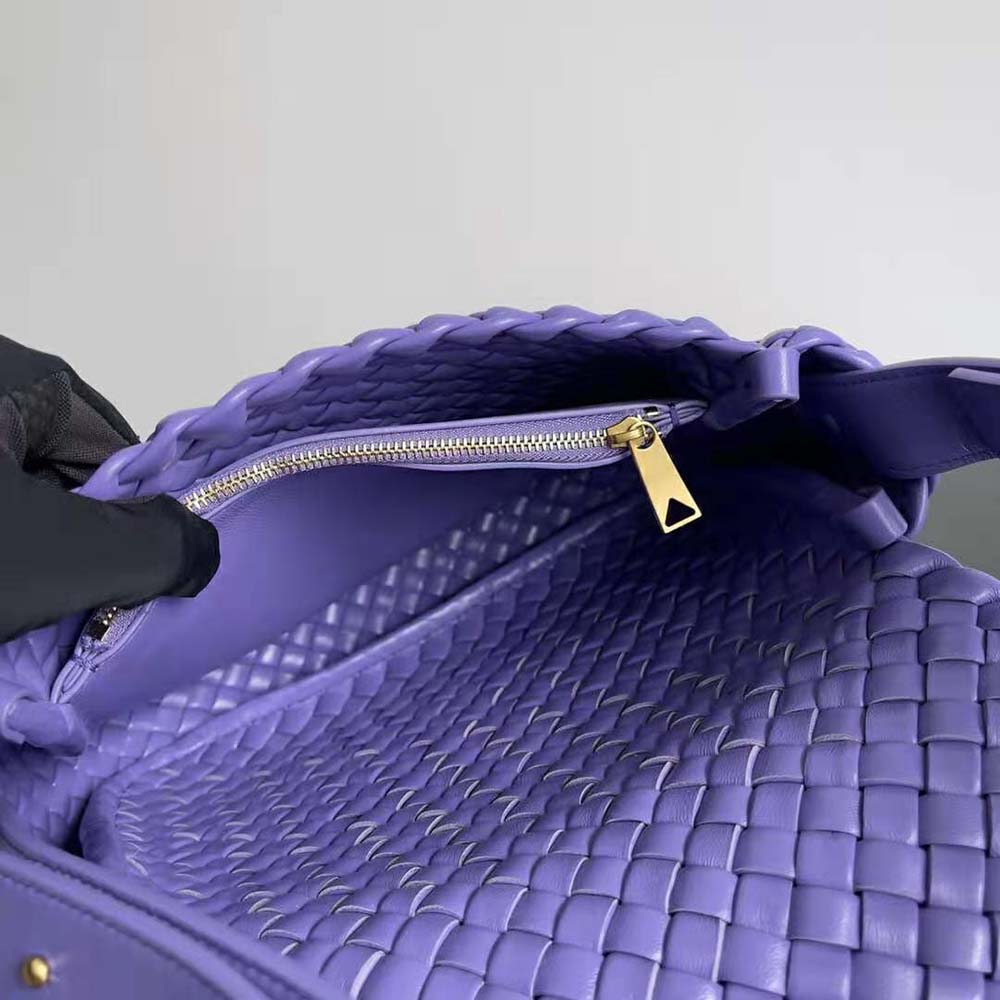 Bottega Veneta Women Cobble Shoulder Bag Small Padded Intreccio Leather-Purple - image 10
