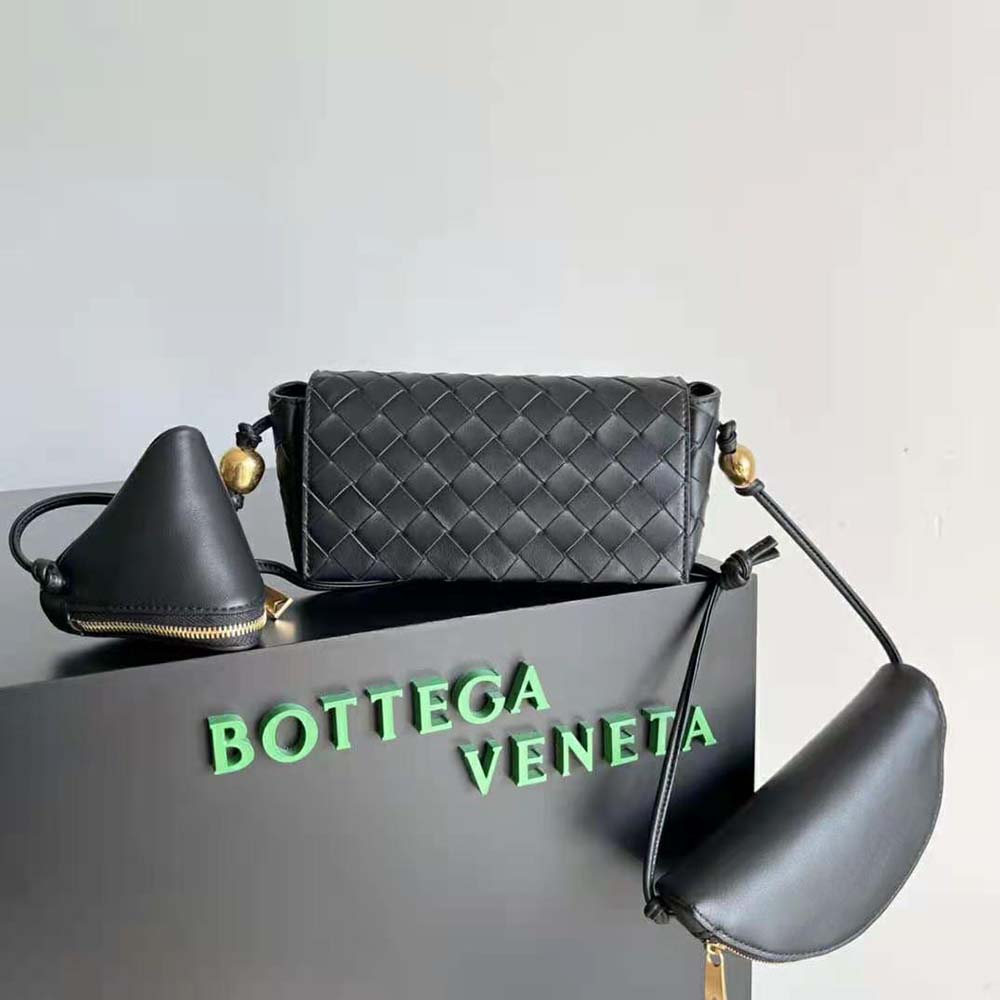 Close-up of intrecciato leather texture on Bottega Veneta multi pouch
