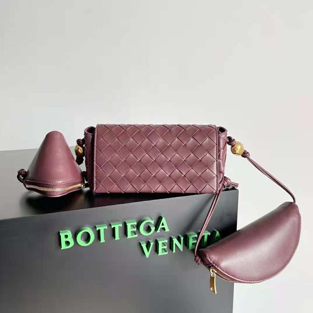 Close-up of intrecciato leather texture on Bottega Veneta multi pouch