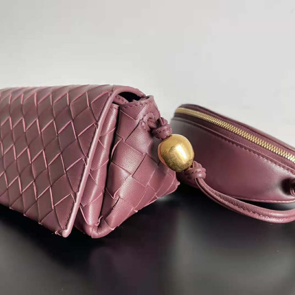 Bottega Veneta Women Intrecciato Leather Multi Pouch On Strap-Maroon - image 5
