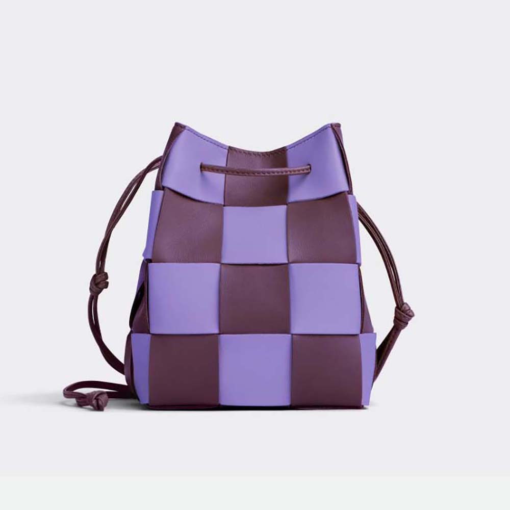Front view of Bottega Veneta Women Small Cassette Cross-Body Bucket-Purple