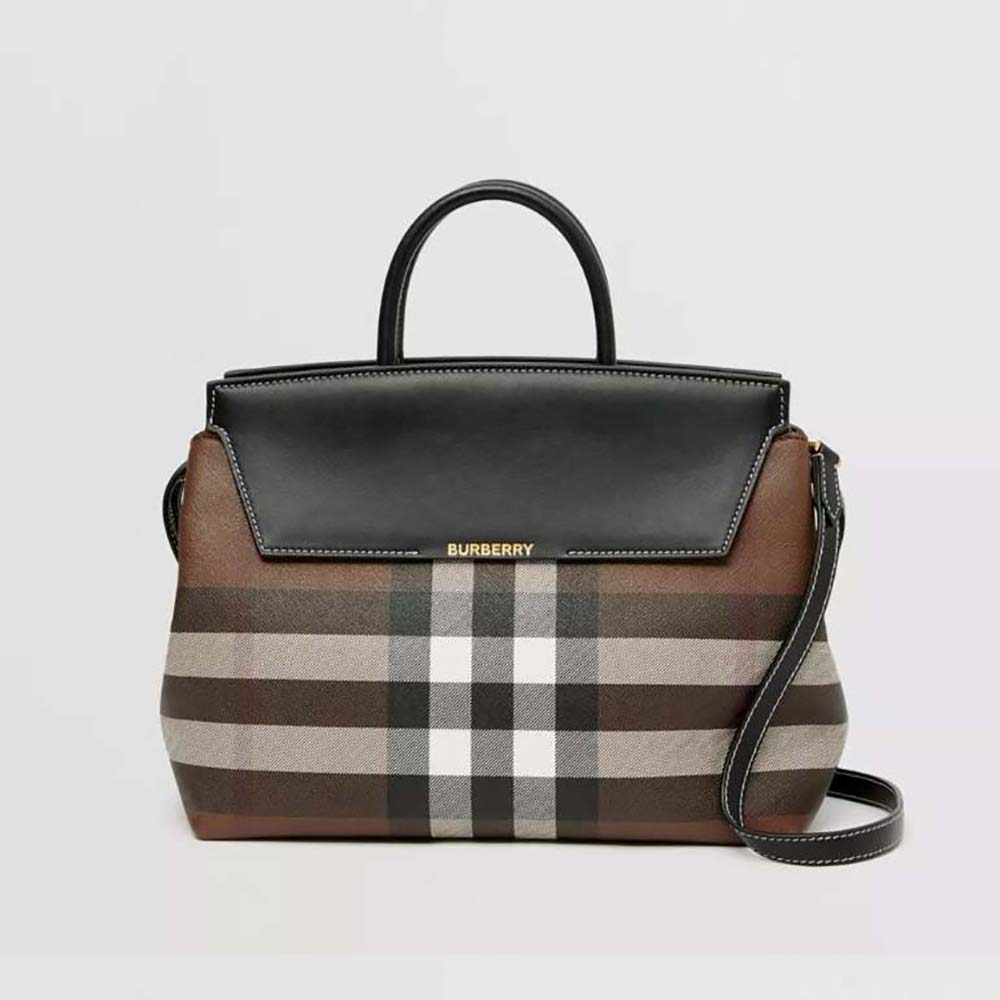 Front view of Burberry Women Check and Leather Medium Catherine Bag