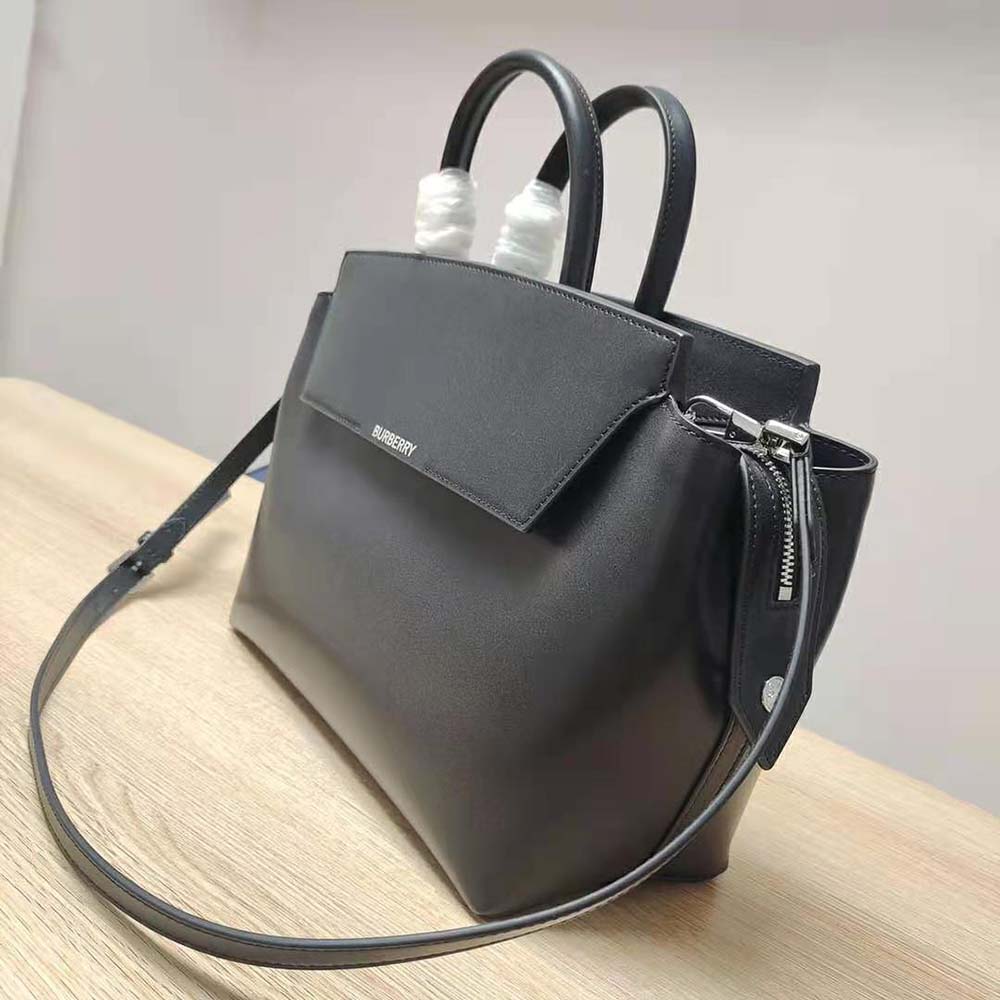 Side angle showing shoulder strap on Burberry Women Leather Medium Catherine Bag